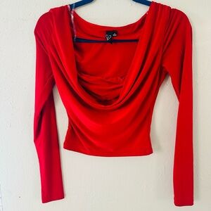 Windsor Red Draped Cowl Neck Long-Sleeve Top